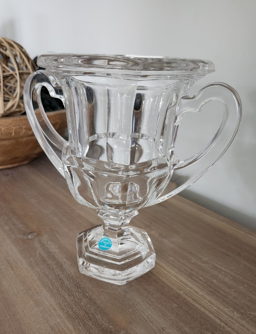 Tiffany & Co Crystal Loving Cup Trophy Vase Double Heart Handles 7” Decor Home - Picture 3 of 15